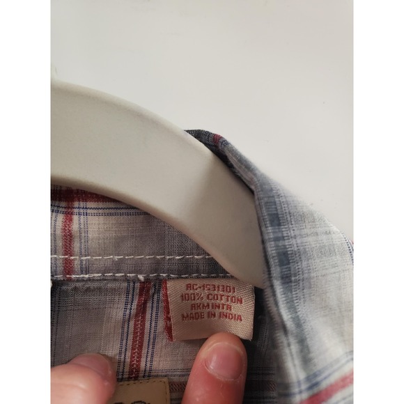 Rafter C Shirt Mens Large Gray Plaid Western Pearl Snap Long Sleeve Cowboy Rodeo - Picture 3 of 7
